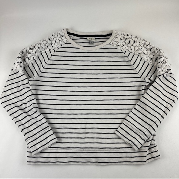 a new day Tops - A New Day Tshirt Womens Large White Black Striped Lace Shoulder Long Sleeve